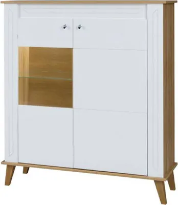 Produktbild von Vitrine Bambey 06, Farbe: Eiche / Weiß - 130 x 109 x 44 cm (H x B x T)