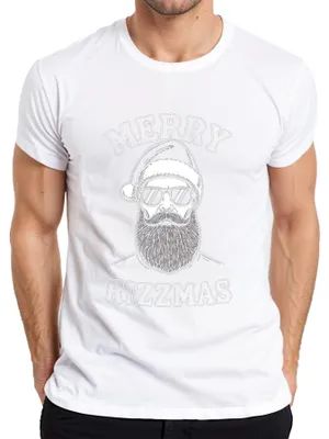 Obrázek produktu pro MERRY RIZZMAS Christmas Hipster Bearded Vtipný nápad na dárek Pánské tričko, bílé, S