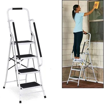 Produktbild von Trittleiter 4 Stufen mit handlauf und Rutschfester Stufen, Stahl Stehleiter Haushaltsleiter Klapptritt Leiter, Ideal für Zuhause/Küche/Garage, belastbar bis 150 kg