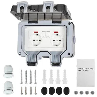 Zdjęcie produktu dla Zewnętrzne gniazdko elektryczne Jopassy 2 gniazdka ścienne IP66 Ogrodowe gniazdko elektryczne Wodoodporne gniazdko elektryczne Zewnętrzne gniazdko elektryczne 16A
