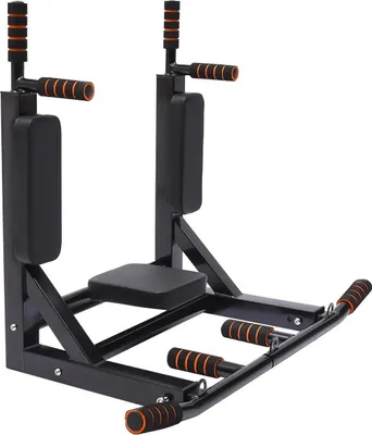 Produktbild von Wandmontierte Klimmzugstange & Dip-Station - Home Gym - Tragkraft 200 kg - Klimmzüge, Dips, Liegestütze - Krafttraining - Schwarz