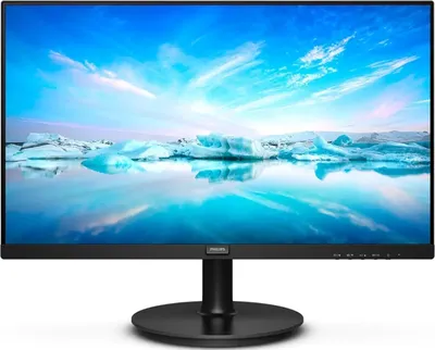 A Philips computer monitor on a stand, displaying a landscape image.