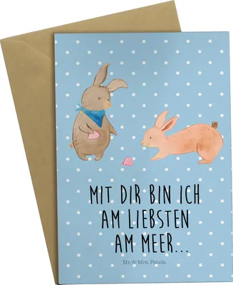 Produktbild von Mr. & Mrs. Panda Grußkarte Hasen Muschel - Blau Pastell - Geschenk, weihnachtskarten, Muscheln, Meer, dankeskarten, Strand, Freundinnen, einladungskarten, Muttertag, BFF