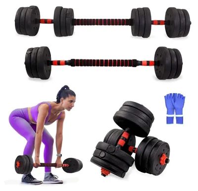 Obrázok produktu pre Nastaviteľná sada závaží 20 kg - činky s protišmykovými rukoväťami - oceľ, čierna - fitness pre domáce cvičenie, posilňovanie