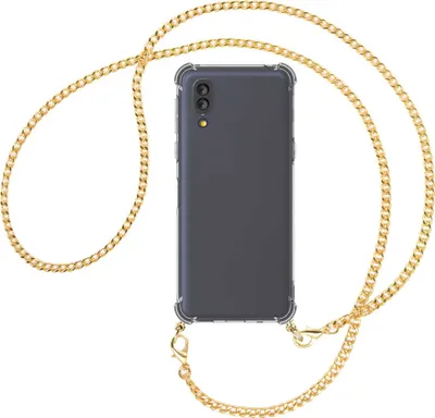 Produktbild von Handykette Backcover-Schutzhülle mit Band (Metall goldfarben) für Sharp Basio Active / Active 2nd - goldfarbene Kette