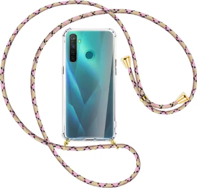 Produktbild von Handykette Backcover-Schutzhülle mit Band (Metall goldfarben) für Realme 5 Pro - rosa Karo