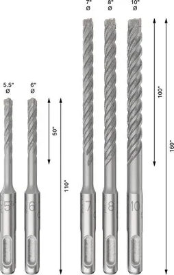 Produktbild von PRO SDS plus-5X Hammerbohrer-Set, 5.5/6/7/8/10 mm, 5-tlg.