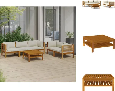 Produktbild von vidaXL 6-tlg. Garten-Lounge-Set mit Creme Kissen Massivholz Akazie - Gartenmöbel-Sets