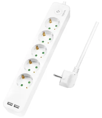 Obrázek produktu pro LogiLink LPS249U, 1,5 m, Vnitřní, IP20, Bílá, 5 AC zásuvky / AC zásuvek, 250 V