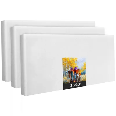 Immagine prodotto di Telaio a cuneo - 3 pezzi - 70 x 130 cm - tela bianca da artista in poliestere - per dipingere - già tesa - adatta per colori acrilici o tessili