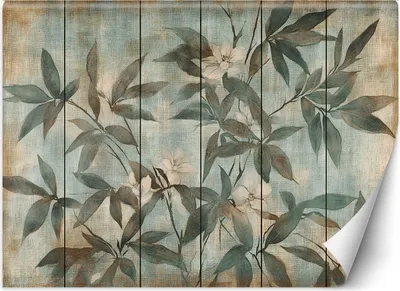 Produktbild von Vlies fototapete Blätter und Stängel auf pastellfarbenem Hintergrund 350x245 cm Feeby Blau inkl. Kleber einfache Montage