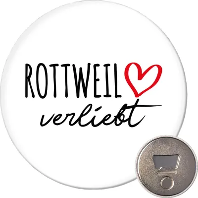 Produktbild von Huuraa Magnet Rottweil verliebt 59mm Kühlschrankmagnet rund Flaschenöffner Geschenkidee