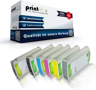 Produktbild von 6x Kompatible Tintenpatronen für HP DesignJet Z 3100 DesignJet Z 3100 24 Inch DesignJet Z 3100 44 Inch DesignJet Z 3100 GP DesignJet Z 3100 GP 24 Inch HP 70 Schwarz Matt Schwarz Blau Rot Gelb Hell Grau - Office Pro Serie
