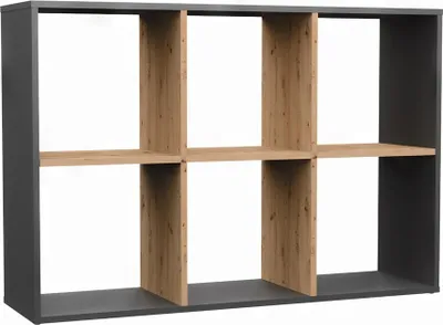 Produktbild von Raumteilerregal Frank mit 6 Fächern 110 cm Artisan-Eiche und Anthrazit
