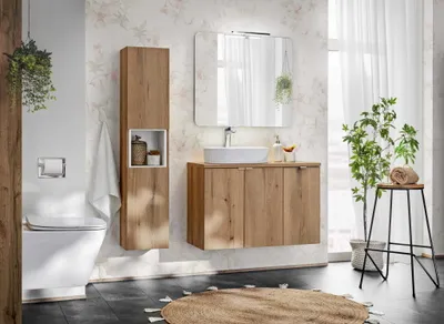 Zdjęcie produktu dla COMAD | Zestaw mebli łazienkowych, szafki pod umywalkę + cokoły ścienne, DĄB NOVA i BIAŁY
