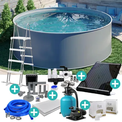 Produktbild von Design Stahlwand-Pool-SET rund Ø 3,50 x 1,20 m Grau SOLAR