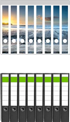 Produktbild von Wallario 8 Stück schmale Ordner inkl. Klebeetiketten mit Motive Einsamer Strand in Cornwall  England -  Set mit Rückenschildern / Ordnerrücken Stickern