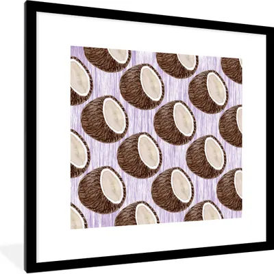 Produktbild von MuchoWow® Gerahmtes Poster Kokosnuss - Lila - Weiß 40x40 cm - Poster mit Schwarzem Bilderrahmen Wandposter Rahmen Foto Bilder - Poster - Plakat im Rahmen