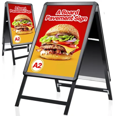 Produktbild von Kundenstopper Gehwegaufsteller A-Aufsteller Werbeaufsteller - A2 und A1 Plakatformat - Doppelseitig - Aluminiumrahmen - Schwarz