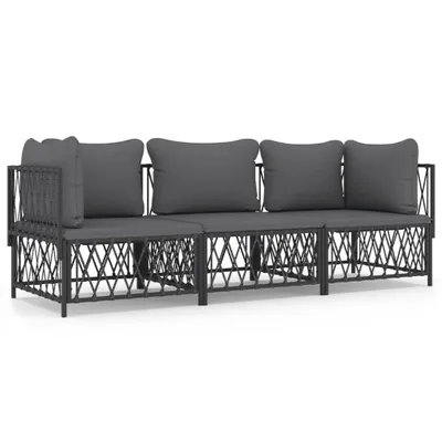 Productafbeelding van vidaXL 3-delige loungeset voor de tuin met kussens, antracietkleurig, van staal