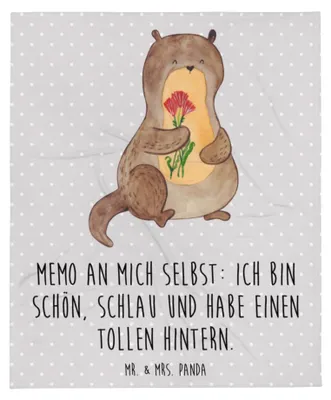 Produktbild von Mr. & Mrs. Panda Tagesdecke Otter Blumenstrauß - Grau Pastell - Geschenk, Plaid, Süß, Achtsamkeit, Positiv, Selbstliebe, Kuscheldecke, Sofaüberwurf, Bettüberwurf, Decke