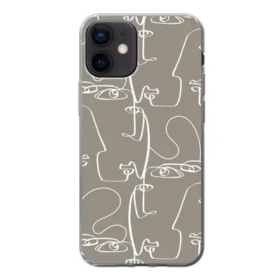 Produktbild von MuchoWow® Handyhülle Schutzhülle Hülle für iPhone 12 Muster - Kopf - Strichzeichnung Silikon Softcase Handy Hülle - Schutzhülle