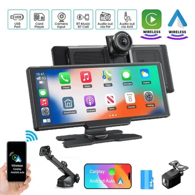 Image de 9.26 pouces Carplay Display avec 2.5K Dashcam voiture avant,1080P caméra de recul, sans fil A-pple Carplay Android Auto