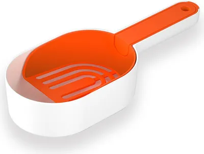 Image de Pelle à litière avec support, Pelle profonde en plastique pour tamiser les excréments avec une longue poignée(Orange)