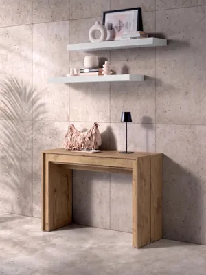 Image de Console extensible Segmenta en mélaminé effet chêne naturel, design gain de place de 42,5 à 297,5 cm - Stones