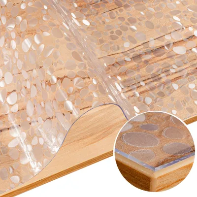 Produktbild von Tischschutz  100x800cm  Tischdecke Weiß FLOKY Steine mattiert einseitig 1,5mm Tisch Schutzfolie Geruchsneutral Robust