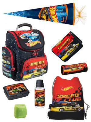 Produktbild von Hot Wheels Schulranzen 1. Klasse für Jungen im Set 8tlg. ergonomischer Tornister mit Federmappe und Schultüte 85cm