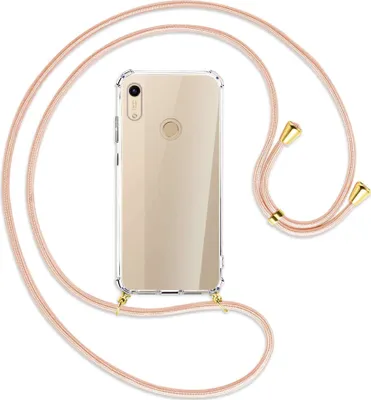 Produktbild von Handykette Backcover-Schutzhülle mit Band (Metall goldfarben) für Honor 8A / Huawei Y6s 2019 - rose peach
