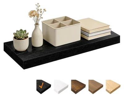 Image de Étagère murale noire, 60 x 23,5 x 3,8 cm, étagère en bois avec fixations invisibles, étagère suspendue pour chambre, salon, salle de bains, cuisine, buanderie, bureau