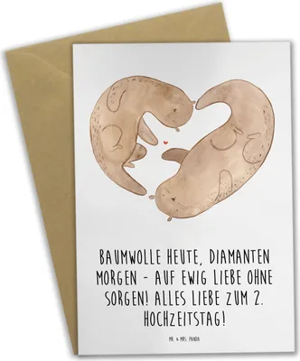 Produktbild von Mr. & Mrs. Panda Grußkarte 2. Hochzeitstag Baumwollhochzeit - Weiß - Geschenk, Ehe, Heiraten, Beziehung, Heirat, hochzeitskarten, osterkarten, weihnachtskarten, Geschenke