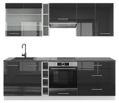 Immagine prodotto di Cucina componibile Vicco Fame-Line Antracite lucido/bianco 235 cm senza piano di lavoro, Model 38741