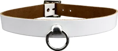 Produktbild von Lederhalsband blank - O-Ring - Choker - Gothic Punk Halsband aus Leder weiß