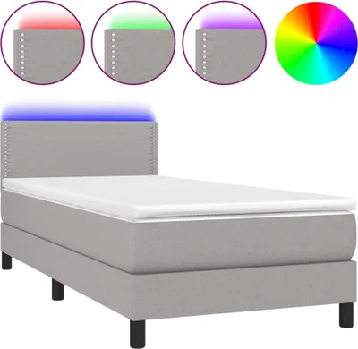 Produktbild von vidaXL Boxspringbett mit Matratze & LED Hellgrau 90x200 cm Stoff