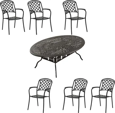 Produktbild von Inko 7-teilige Sitzgruppe Alu-Guss bronze Tisch oval 216x152x74 cm cm mit 6 Sesseln