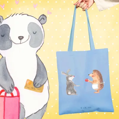 Produktbild von Mr. & Mrs. Panda Shopping Tasche Hase Igel - Sky Blue - Geschenk, Lustige Sprüche, Uni, Tote Bag, Herzschmerz, Stoffbeutel, Trösten, Laptoptasche, und, Jutebeutel