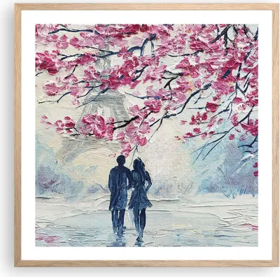 Produktbild von Gerahmtes Poster - Rahmen in heller Eiche - Paar Paris Baum - 60x60 cm - Wand Bild - Wanddeko - Wandbilder - Kunstposter - Wandposter - Bilderrahmen - Bilder - Kunstdruck - Wandbild - P2NAC60x60-4211