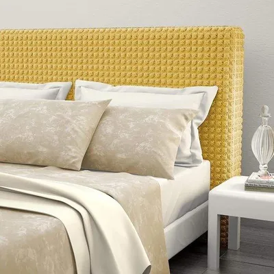 Produktbild von Famanu Kopfteilbezug Doppelbett Ocker - Elastisch Universell Dehnbar bis 200 cm