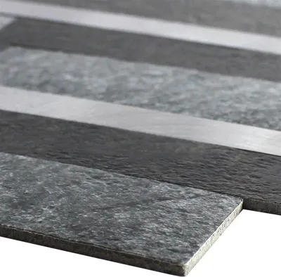 Produktbild von Vinyl Mosaikfliesen Mirbach Selbstklebend Schwarz Silber