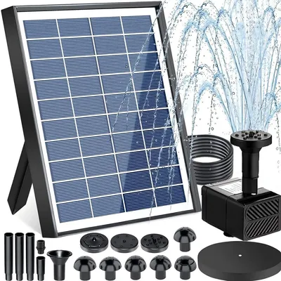 Produktbild von Solar Springbrunnen für Außen, 6,5W Teichpumpe Solar mit Trockenlaufschutz und doppellagigen Düsen, Schlauch für Teich, Vogelbad, Gartenwasserspiel