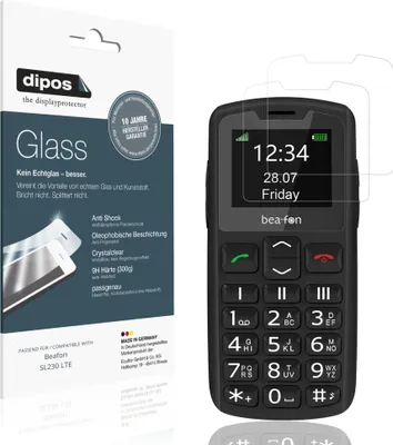 Produktbild von 2x Schutzfolie für Beafon SL230 LTE - Anti-Shock 9H Folie dipos Glass Kunststoffglas