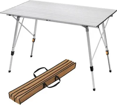 Produktbild von Aluminiumtisch - Campingtisch - 120 x 68,5 cm - Höhenverstellbar 59/78,5 cm - Klappbar - Mit Tragetasche - Für 4 Personen - Silber