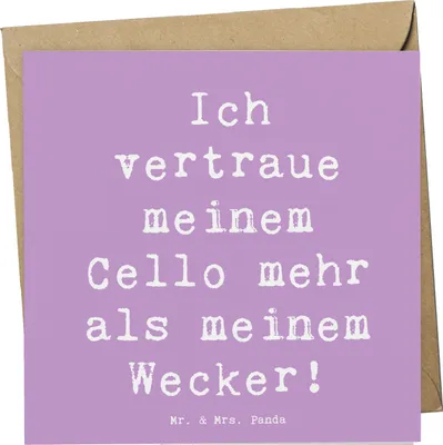 Produktbild von Mr. & Mrs. Panda Glückwunschkarte Spruch Cello Vertrauen - Lavendeltraum - Geschenk, Grußkarte, Streichinstrument, Musikinstrument, doppelkarte, Klassische Musik, Solo