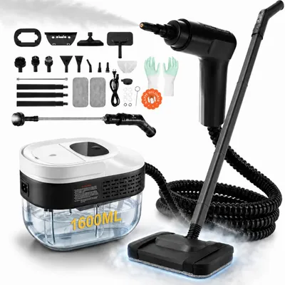 Produktbild von 2500W Tragbarer Dampfreiniger, 1,6L Wassertank, 3 Dampfstufen am Griff, 15s Aufheizen, Mehrzweck-Dampfreiniger mit 19 Zubehörteilen für Böden und Sofa
