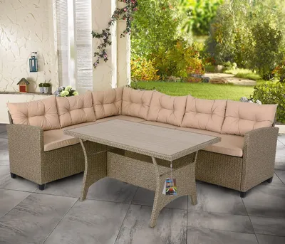 Immagine prodotto di Divano angolare da esterno - Set da giardino - Set lounge - Panca da esterno - Divano lounge - Divano angolare in rattan sintetico