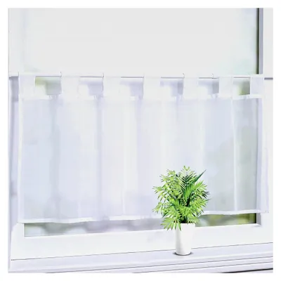 Produktbild von Scheibengardine, Weiß Voile Bistrogardine mit Schlaufen, Transparente Kurzstore, Kurzvorhang, Küchenvorhang, Kurzgardine, HxB 45x90cm