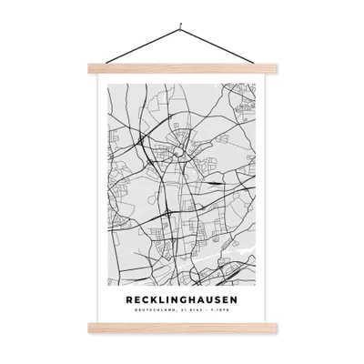 Produktbild von MuchoWow® Textilposter Karte - Stadtplan - Deutschland - Recklinghausen - Karte 40x60 cm mit holzfarbenen Rahmen - Poster
